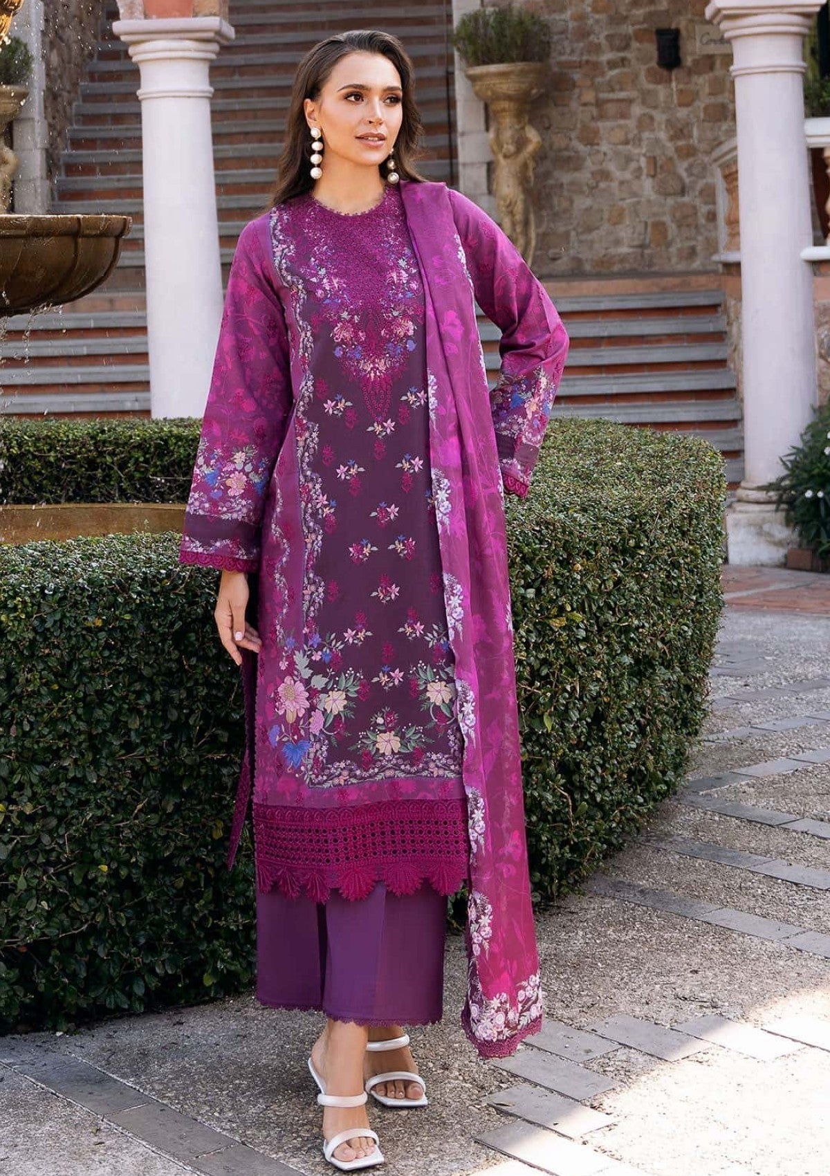 DAMASK BY AFROZEH PRINT 3pc WITH EMBROIDERED PATCHES