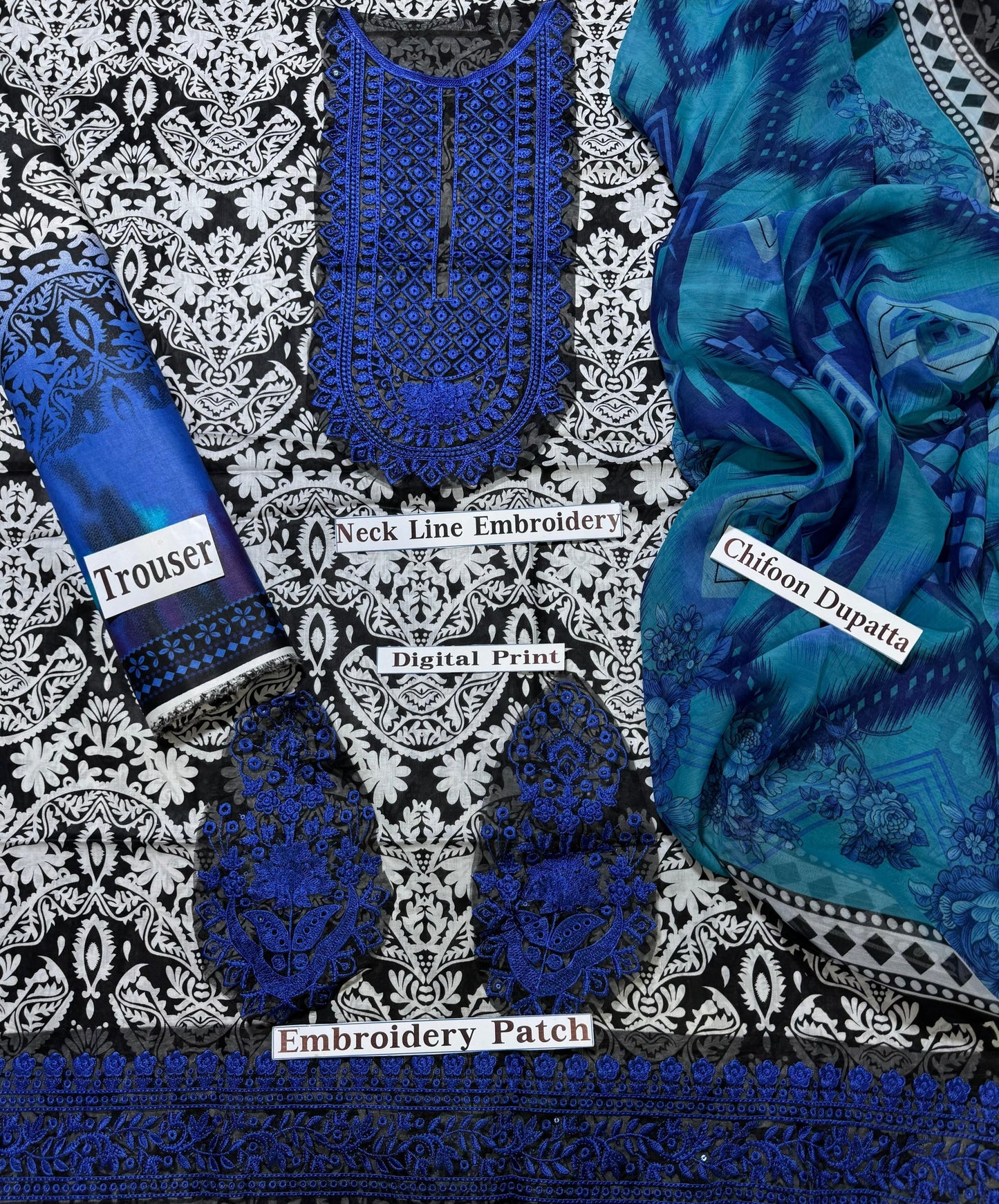 Zainab Chotani lawn Print With Embroidered Patches