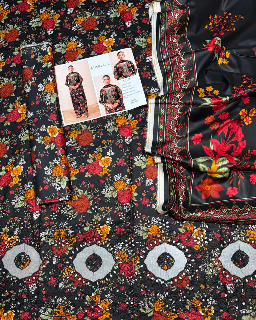 MARIA B-LUXE DAMAN LASER KARI UNSTICHED LINEN 3pc (SL-4319)