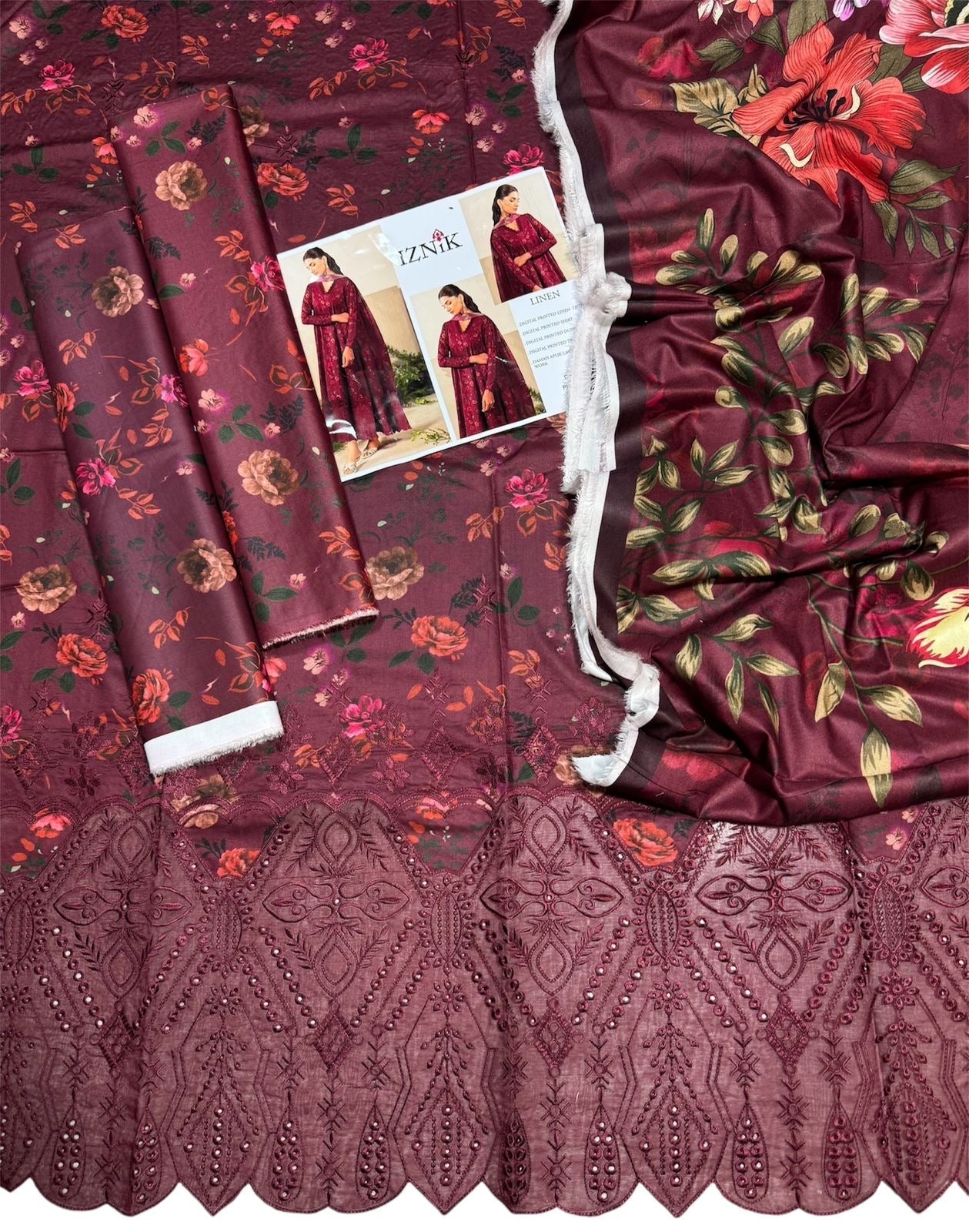 IZNIK LUXE DAMAN LASER KARI LINEN UNSTICHED 3PC (SL-4287)