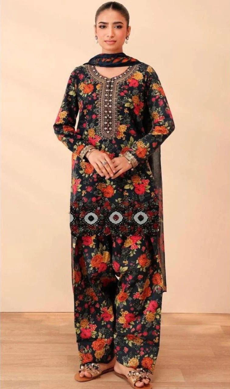 MARIA B-LUXE DAMAN LASER KARI UNSTICHED LINEN 3pc (SL-4319)