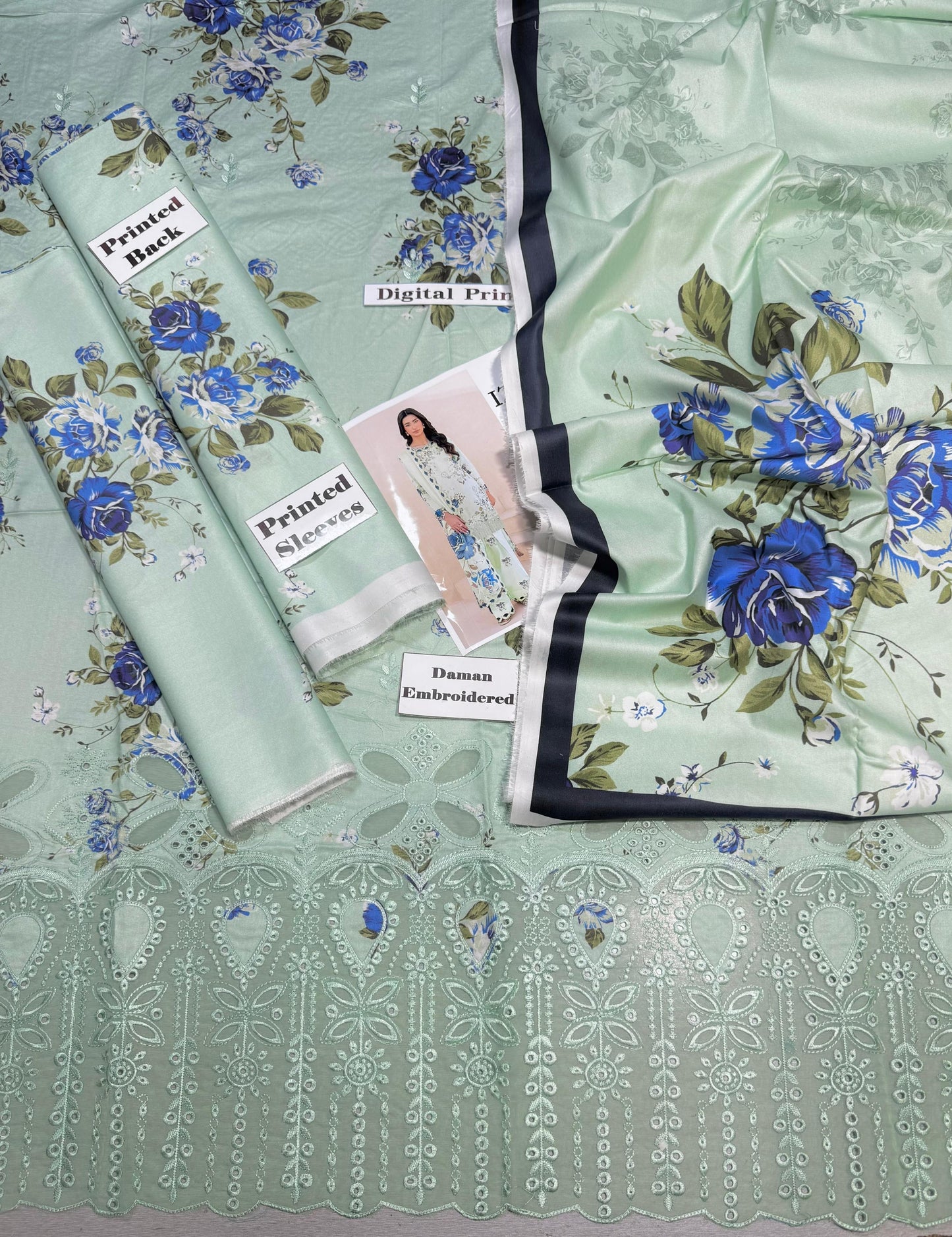 IZNIK LUXE DAMAN APLIC PRINTED-EMBROIDERED UNSTICHED LINEN 3PC (SL-526)