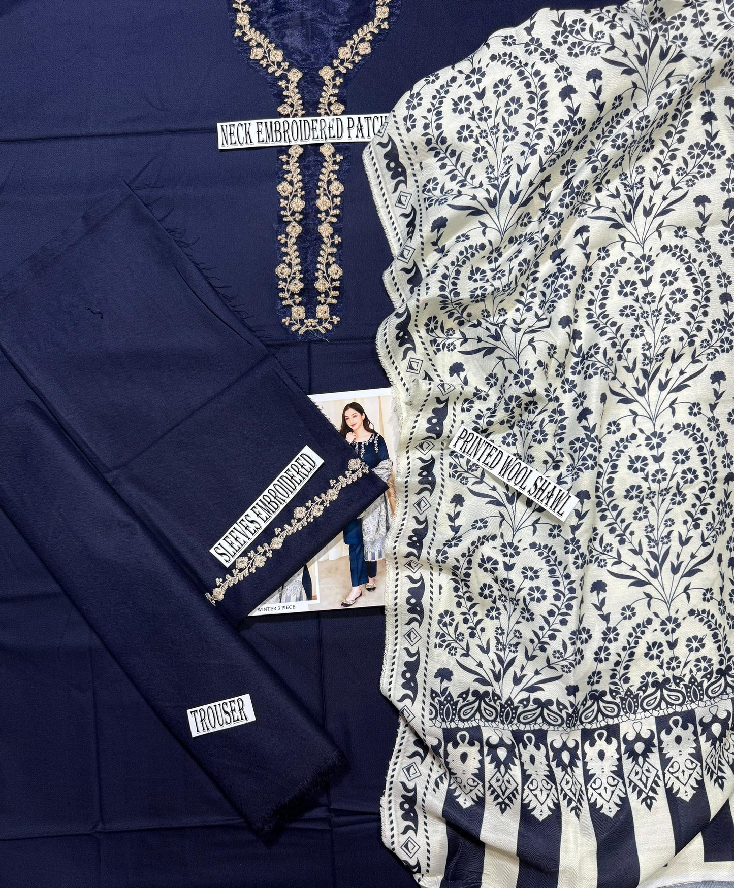 ASLING-DHANK EMBROIDERD UNSTICH 3pc(WA-465)