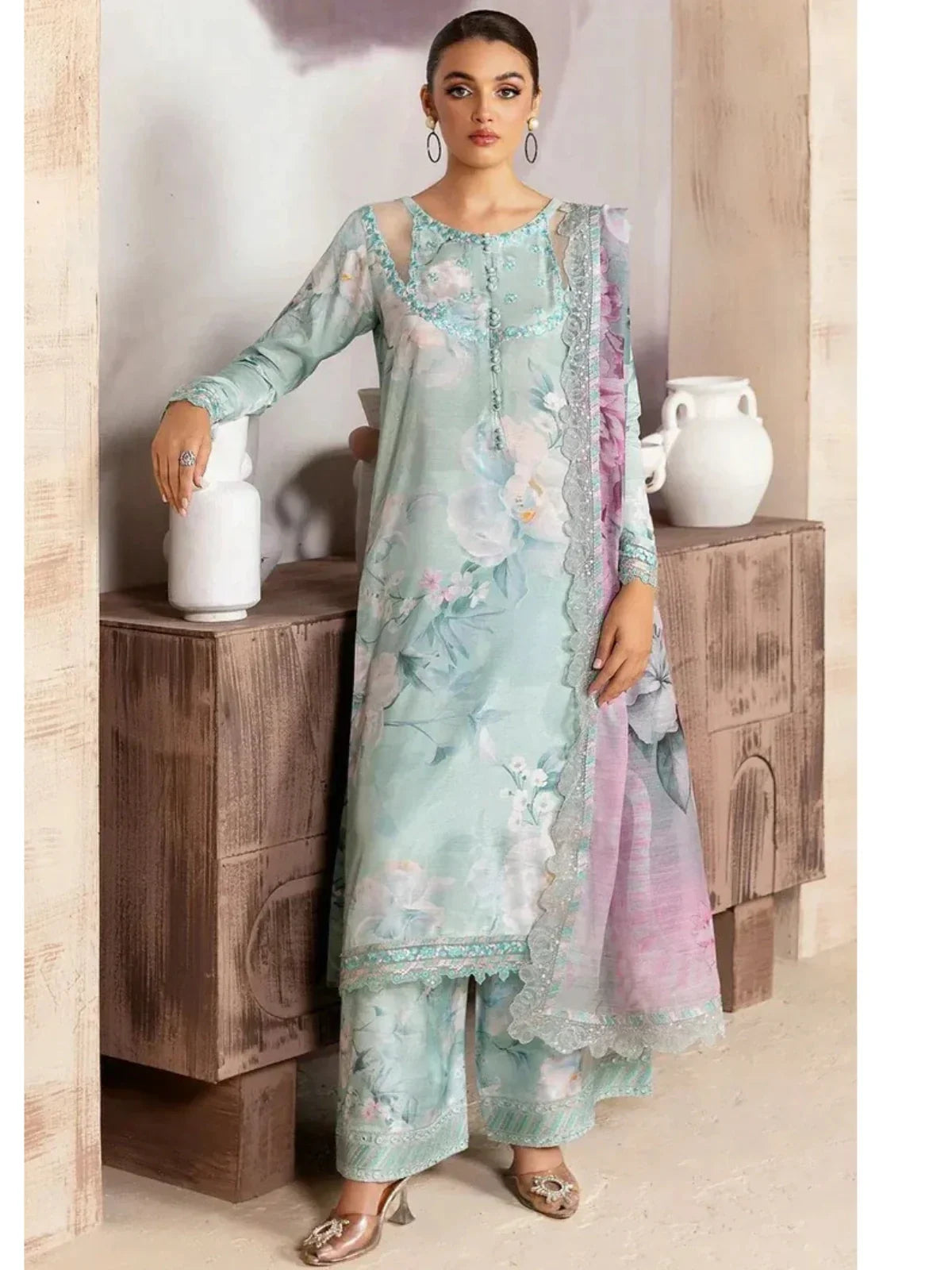 BAROQUE-FEROZY BLOOM-PRINTED EMBROIDERED LAWN 3PC (SL1655)