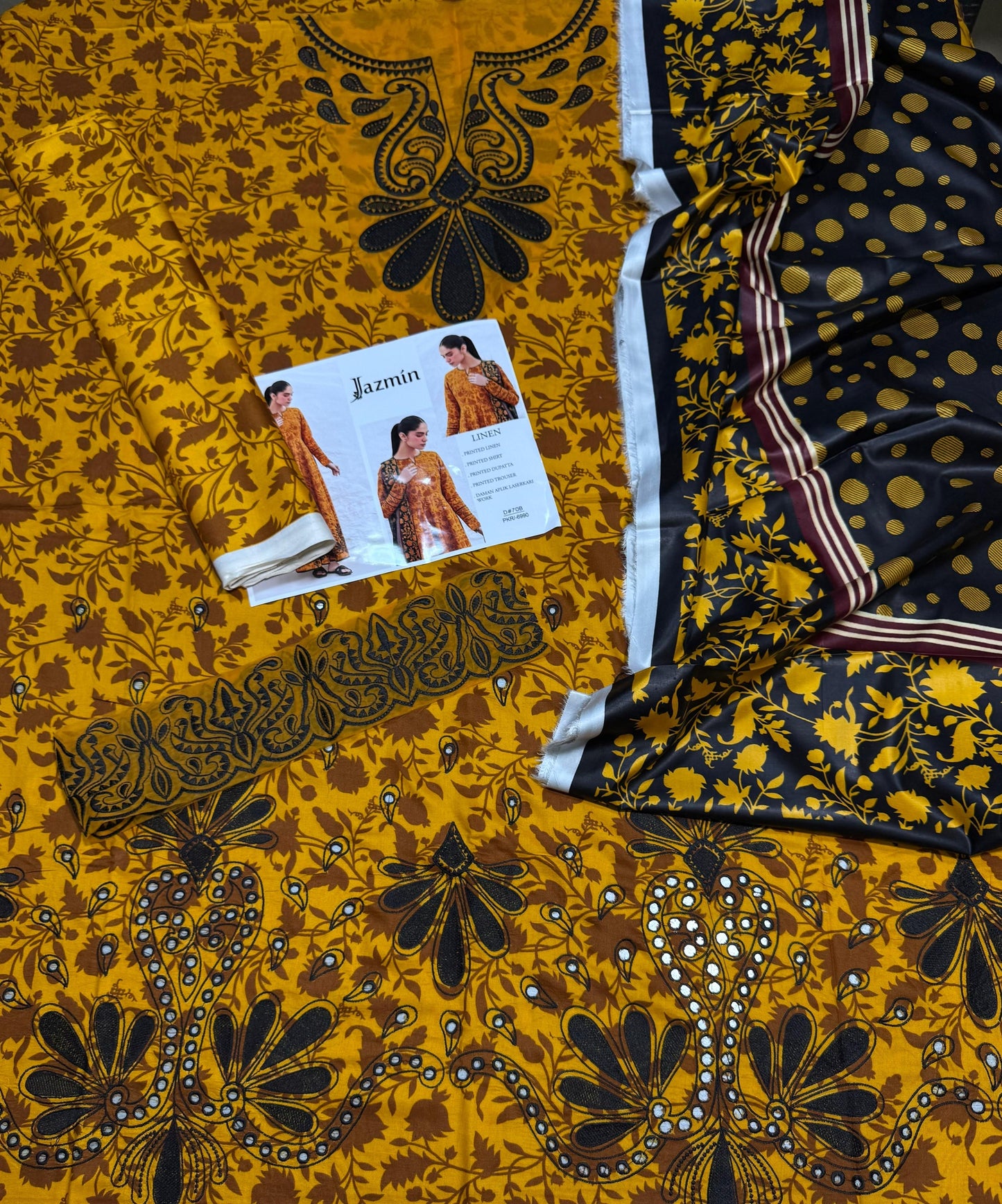 JAZMINE LUXE DAMAN BORING PRINTED-EMBROIDERED UNSTICHED LINEN 3PC (SL-6991)