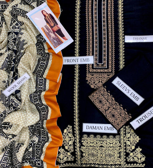 KHADI DHANAK FULL EMBROIDERED 3pc suite