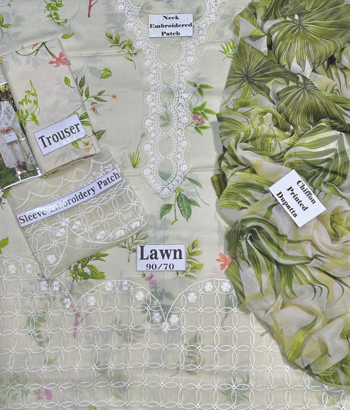 SARDINIA WHITE TULIP EMBROIDERED PATCHES & PRINTED LAWN 3 PIECE DRESS SL-45