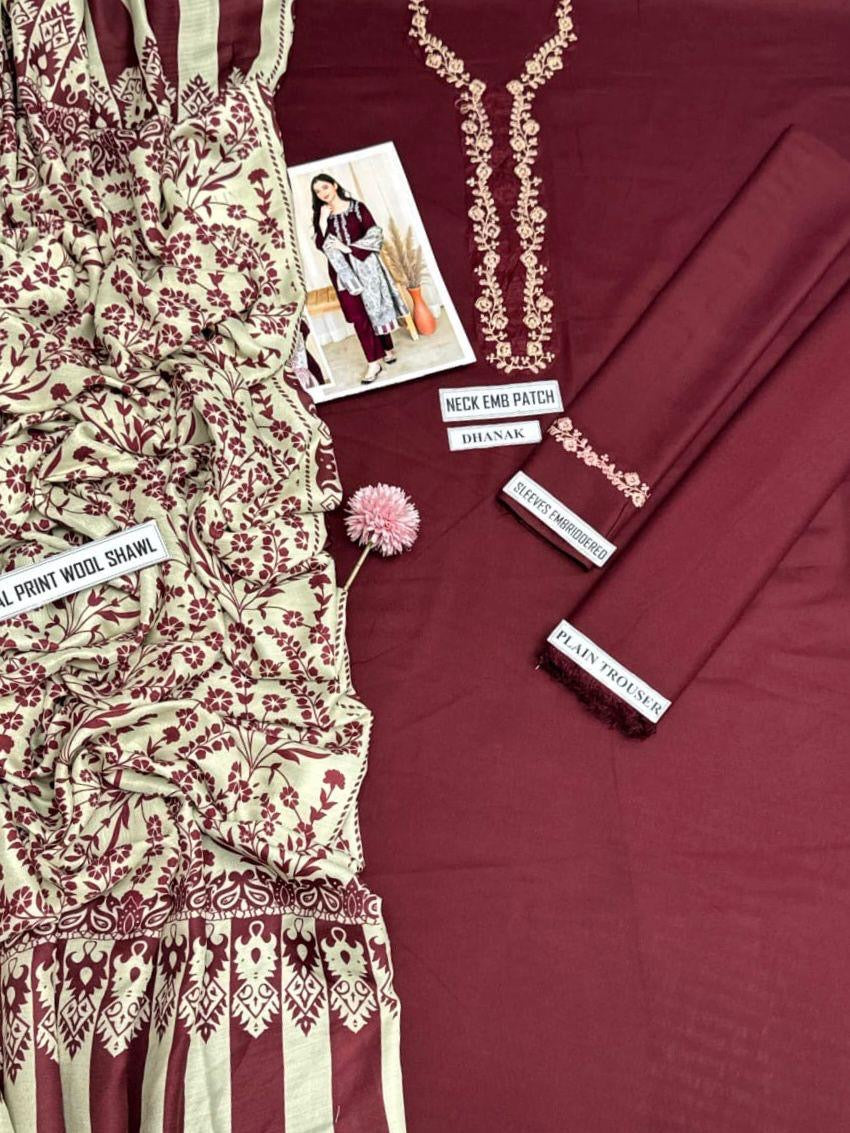 ASLING-DHANK EMBROIDERD UNSTICH 3pc(WA-634)