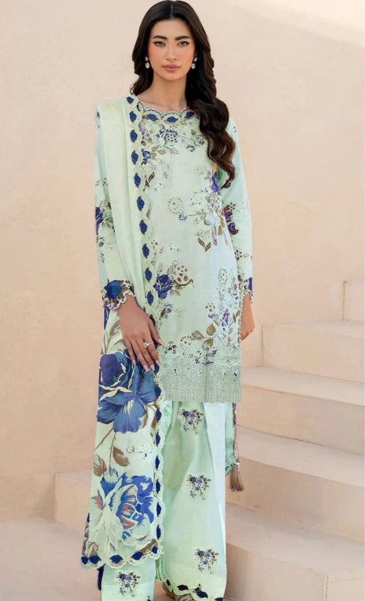 IZNIK LUXE DAMAN APLIC PRINTED-EMBROIDERED UNSTICHED LINEN 3PC (SL-526)