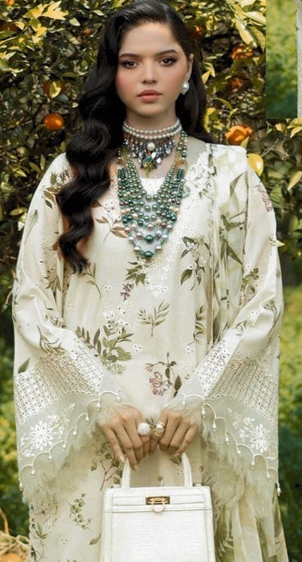 SARDINIA WHITE TULIP-DAMAN BORING PRINTED EMBROIDERED LINEN 3PC (SL-37