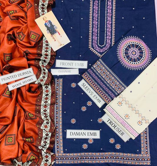 JAZMINE-DHANAK HEAVY EMBROIDERED UNSTICHED 3PC (AP-608)