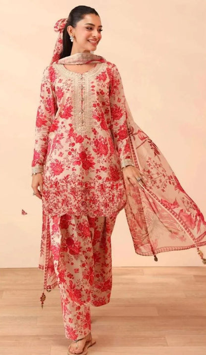 MARIA B-LUXE DAMAN LASER KARI UNSTICHED LINEN 3PC (SL-5347)