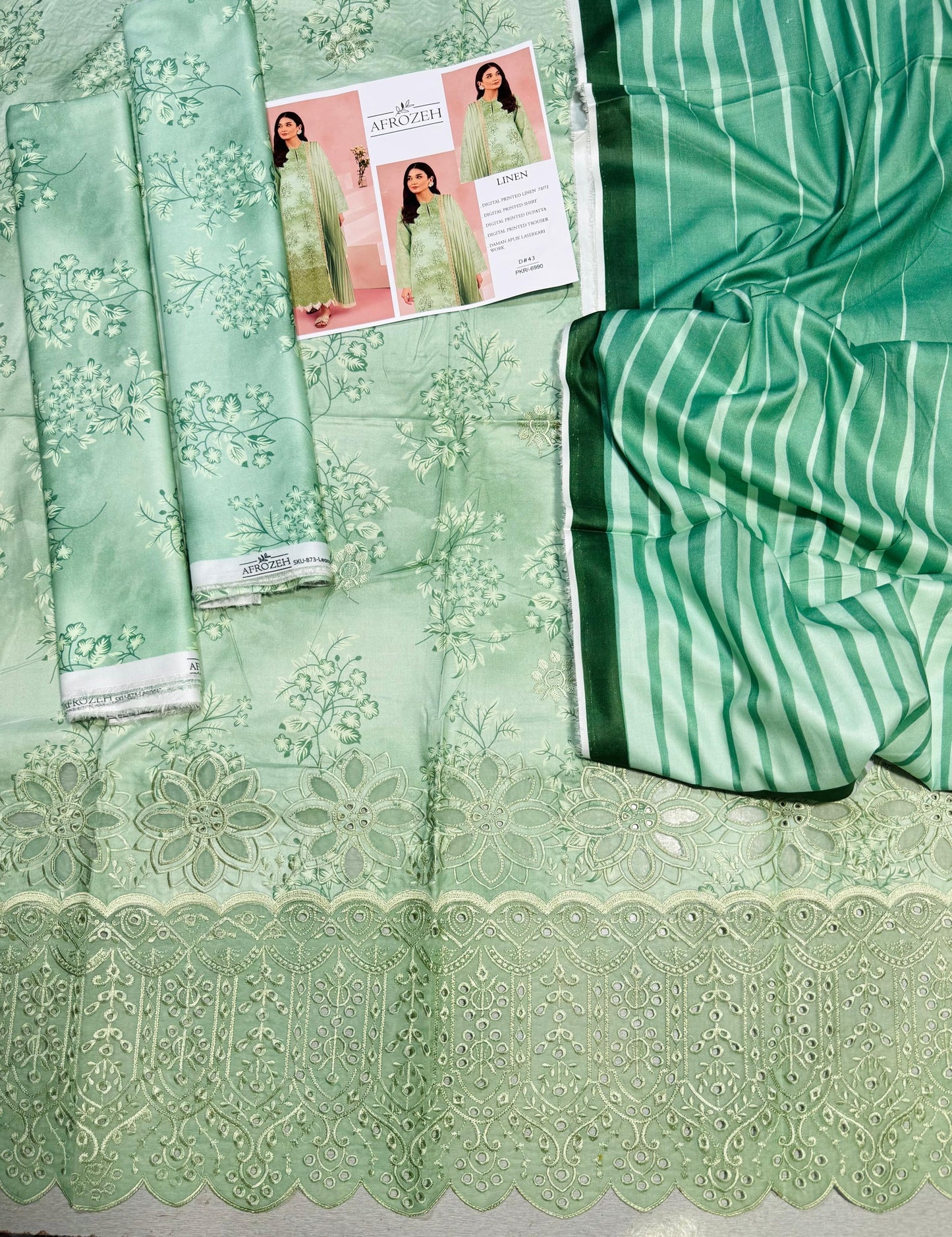 AFROZEH LUXE APLIC DAMAN EMBROIDERED+PRINTED UNSTICHED LINEN 3pc