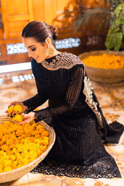 ONYX DOVE - AFROZEH LUXE 3PC UNSTICHED CHIFFON EMBROIDERED FORMAL DRESS (SL-1327)