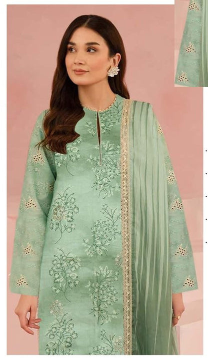 AFROZEH LUXE APLIC DAMAN EMBROIDERED+PRINTED UNSTICHED LINEN 3pc