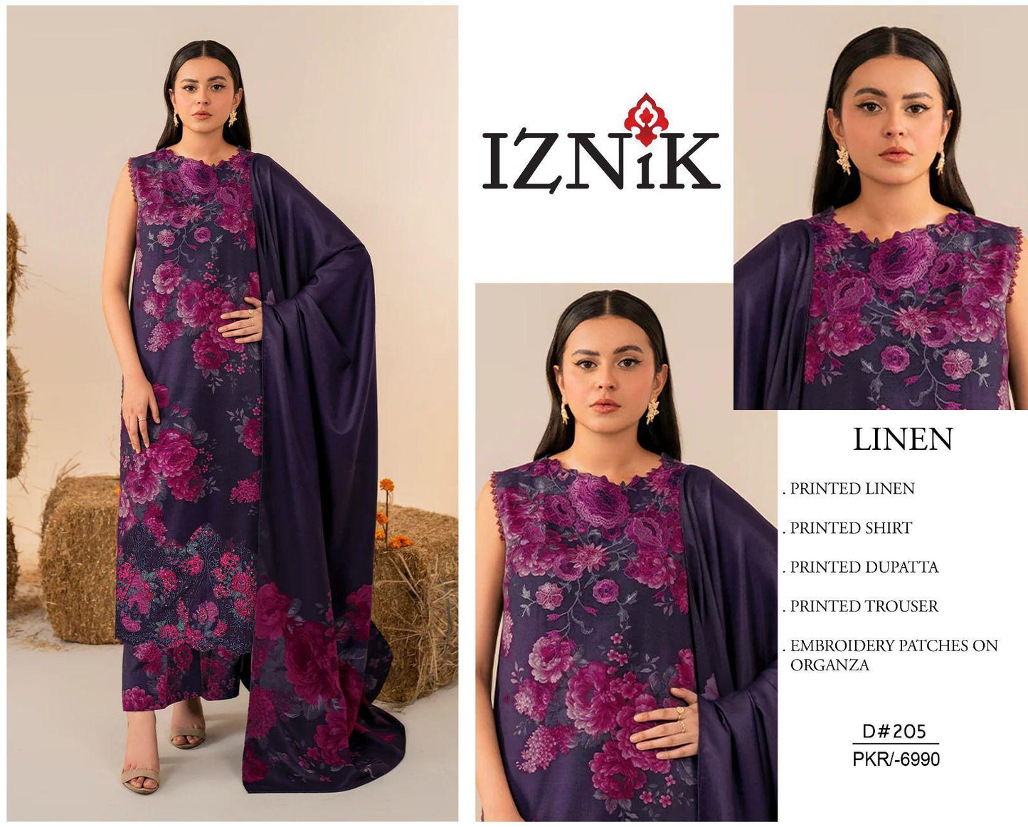 IZNIK DAMAN EMROIDERED LINEN 3 PC