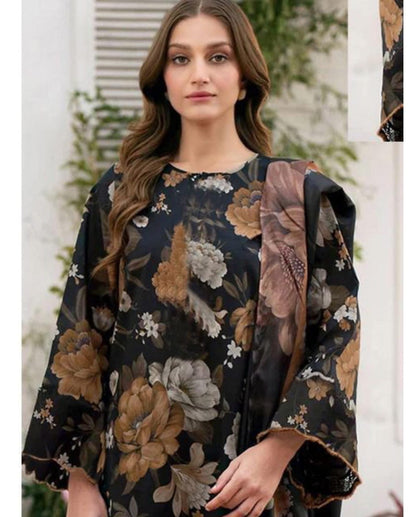 BAROQUE DAMAN APLIC WORK PRINTED-EMBROIDERED LINEN UNSTICHED 3PC (SL-2384)