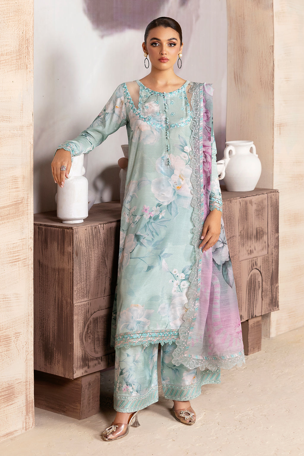 BAROQUE-FEROZY BLOOM-PRINTED EMBROIDERED LAWN 3PC (SL1655)