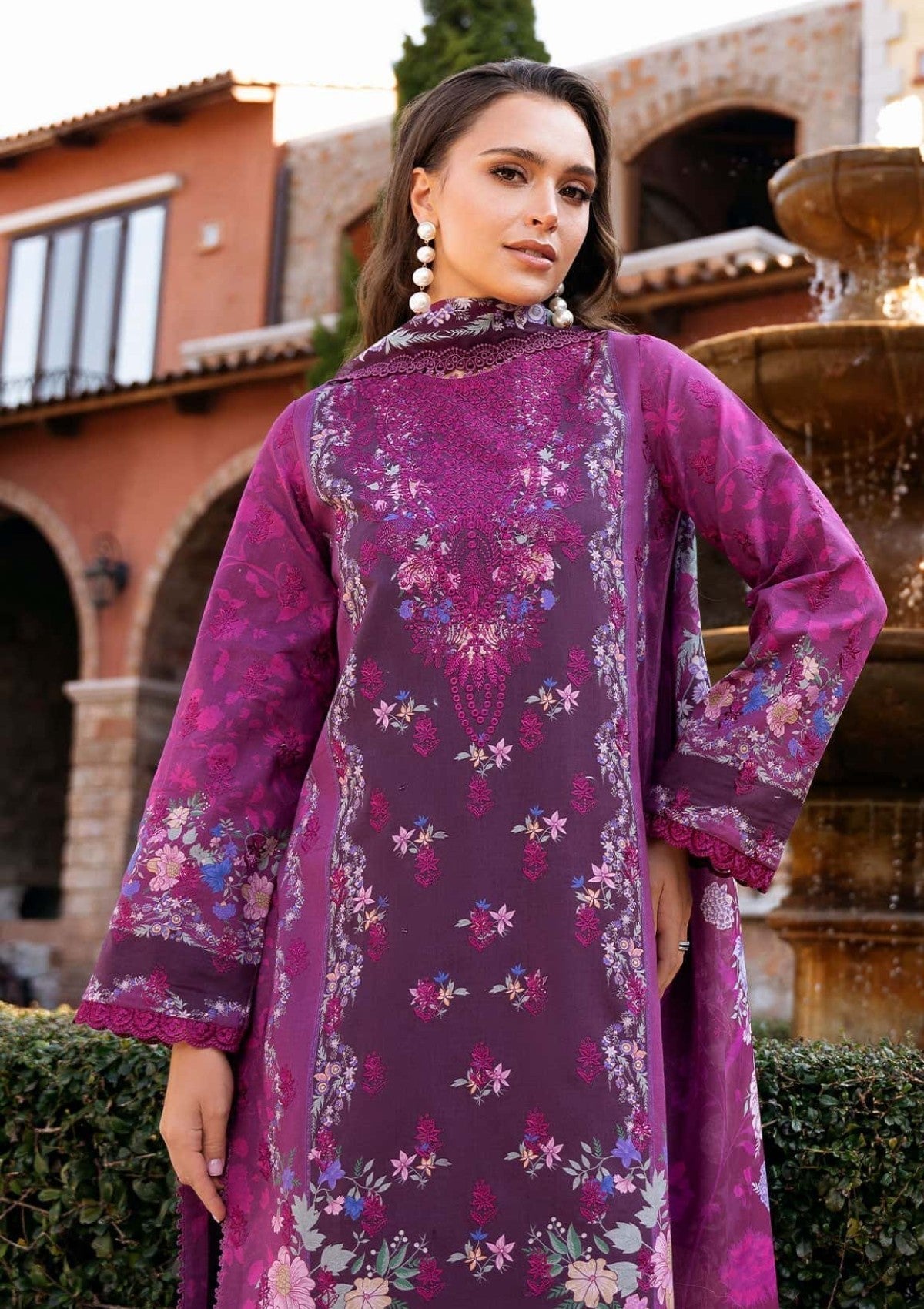 DAMASK BY AFROZEH PRINT 3pc WITH EMBROIDERED PATCHES