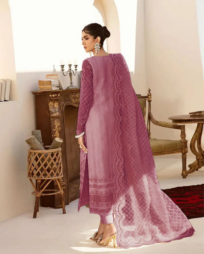 AKBAR ASLAM-LUXURY EMBROIDERED HANDEMBLISH - UNSTICHED FORMAL DRESS ORGANZA 3PC (SL-9883)