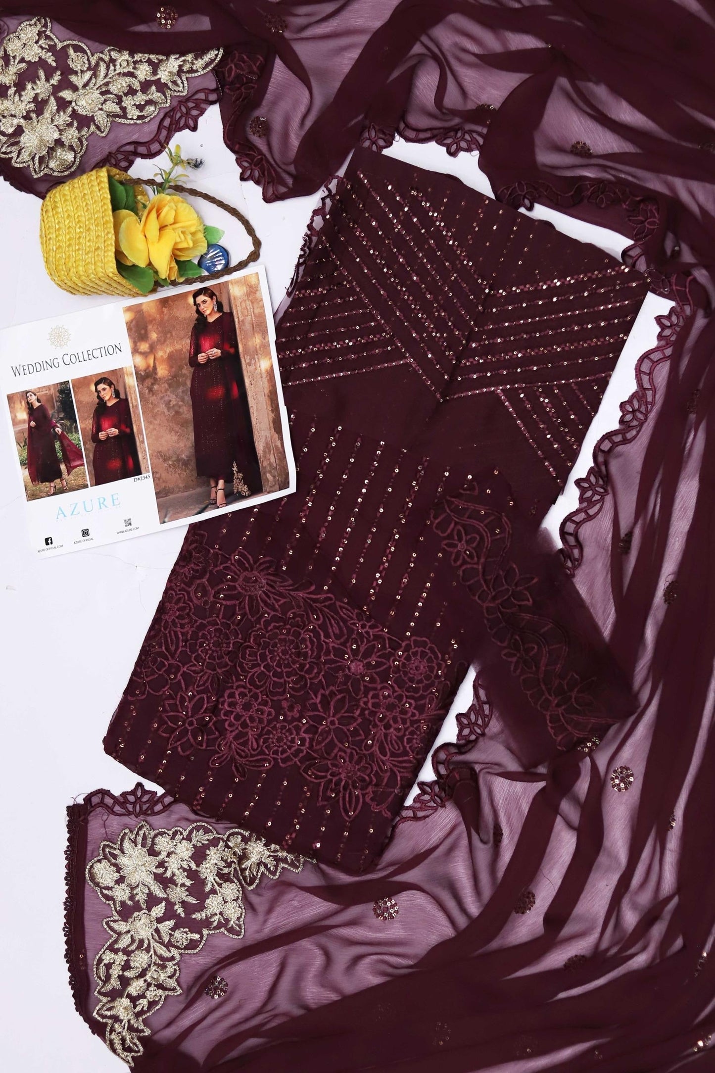 GARNET MAJESTY-AZURE LUXURY CHIFFON EMBROIDERED WEDDING COLLECTION (SL-132873) Unstiched