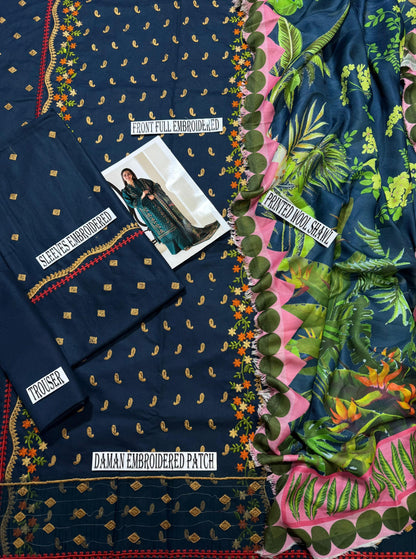 SOBIA NAZIR-DHANK EMBROIDERD UNSTICH 3pc(WA-675)