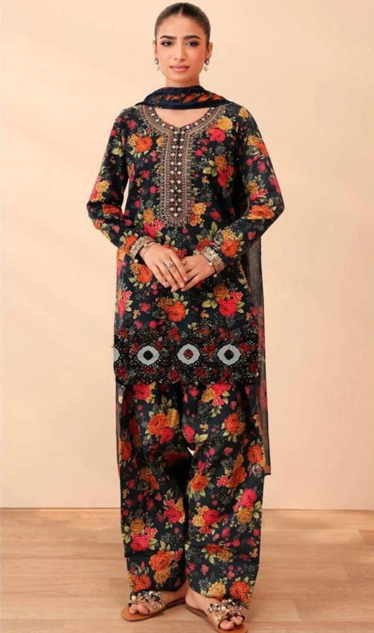 MARIA B-LUXE DAMAN LASER KARI UNSTICHED LINEN 3pc (SL-4319)