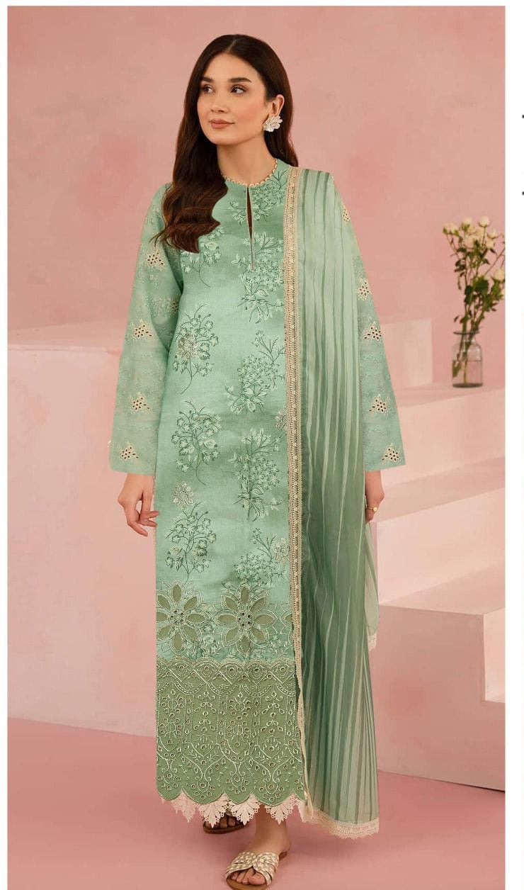 AFROZEH LUXE APLIC DAMAN EMBROIDERED+PRINTED UNSTICHED LINEN 3pc
