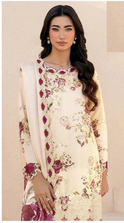 IZNIK LUXE DAMAN APPLIC PRINTED-EMBROIDERED LINEN UNSTICHED 3pc (SL-4839)