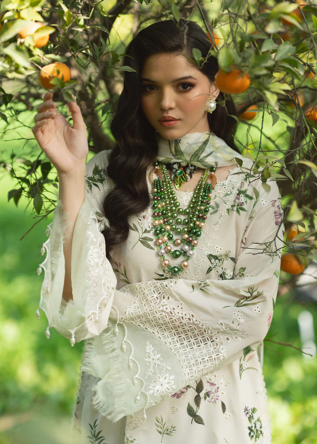 SARDINIA WHITE TULIP EMBROIDERED PATCHES & PRINTED LAWN 3 PIECE DRESS SL-45