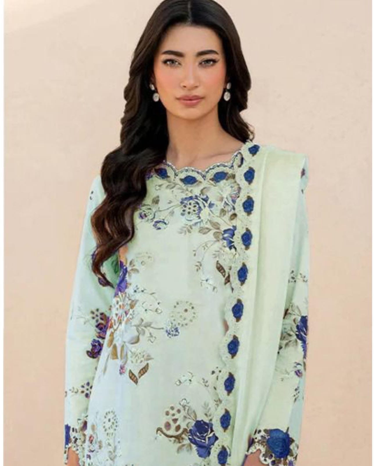 IZNIK LUXE DAMAN APLIC PRINTED-EMBROIDERED UNSTICHED LINEN 3PC (SL-526)