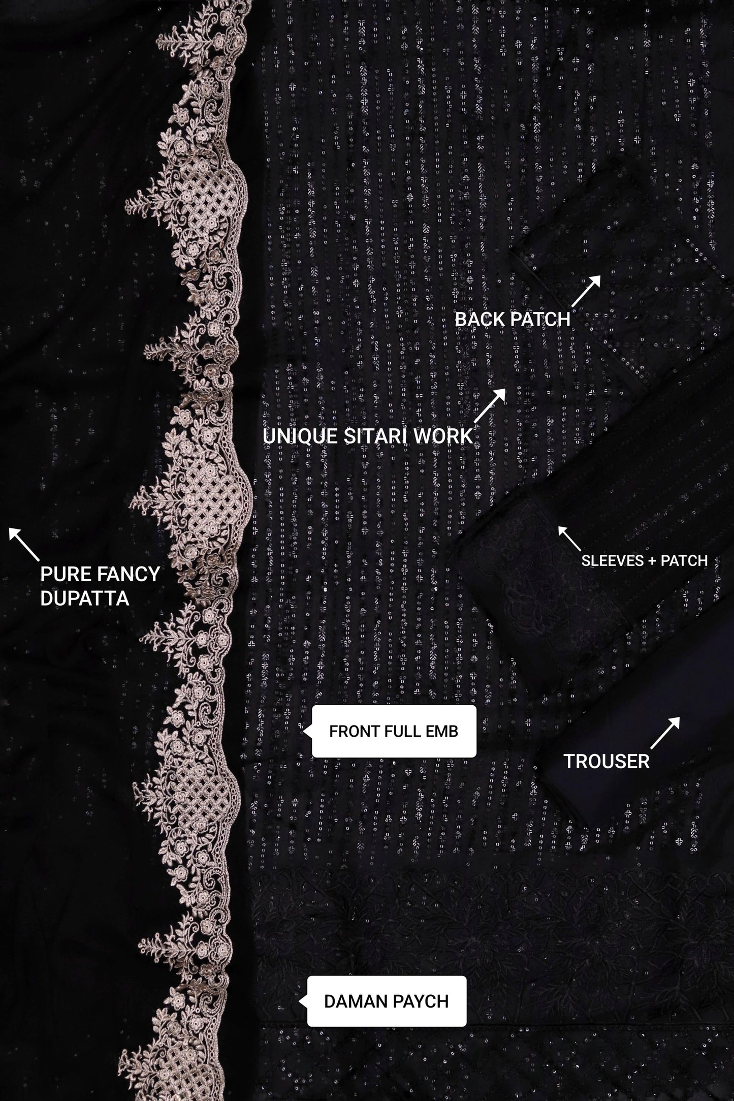 ONYX DOVE - AFROZEH LUXE 3PC UNSTICHED CHIFFON EMBROIDERED FORMAL DRESS (SL-1327)