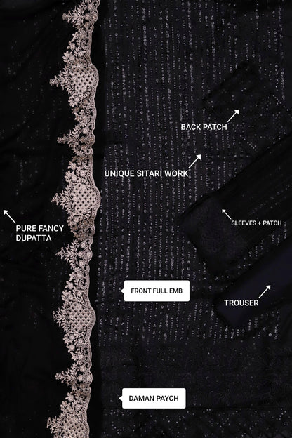 ONYX DOVE - AFROZEH LUXE 3PC UNSTICHED CHIFFON EMBROIDERED FORMAL DRESS (SL-1327)