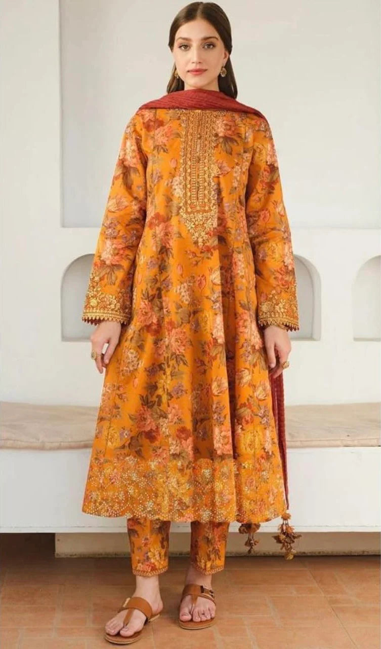 BAROQUE LUXE DAMAN LASER KARI UNSTICHED LINEN 3pc (SL-4334)