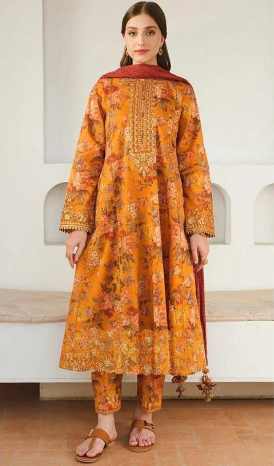 BAROQUE LUXE DAMAN LASER KARI UNSTICHED LINEN 3pc (SL-4334)