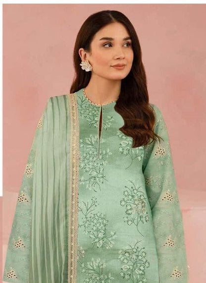 AFROZEH LUXE APLIC DAMAN EMBROIDERED+PRINTED UNSTICHED LINEN 3pc