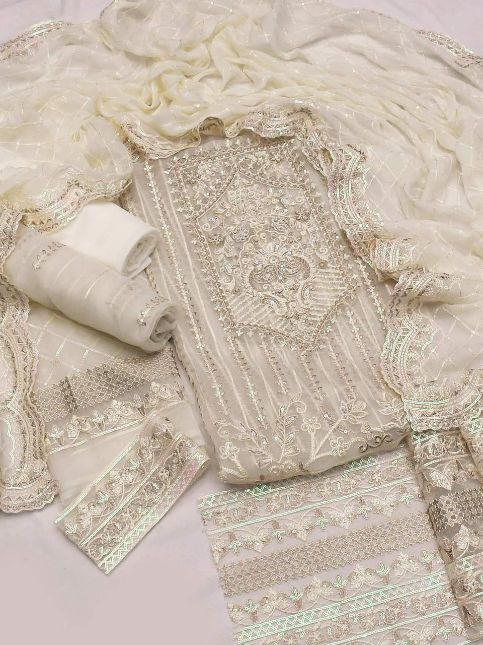 AKBAR ASLAM-LUXURY EMBROIDERED HANDEMBLISH - UNSTICHED FORMAL DRESS ORGANZA 3PC (SL-9884)