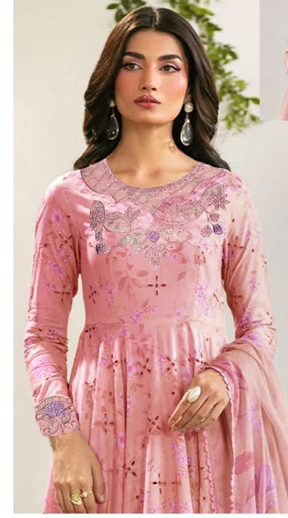 IZNIK LUXE LINEN DAMAN APLIC WORK PRINTED-EMBROIDERED UNSTICHED 3PC (SL-2396)