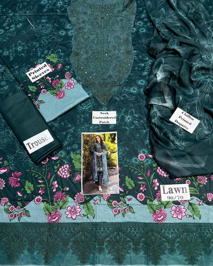 DAMASK BY AFROZEH PRINT WITH EMBROIDERED PATCHES LAWN 3pc SL-0802