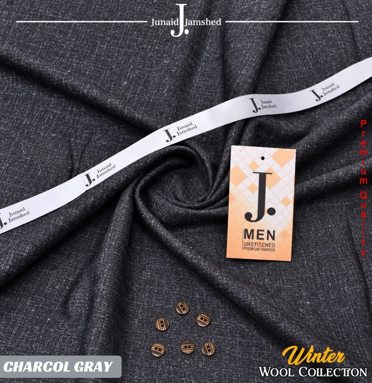 ALHAMPOSH J. Men's Unstitched Wool Suit in Charcoal Gray