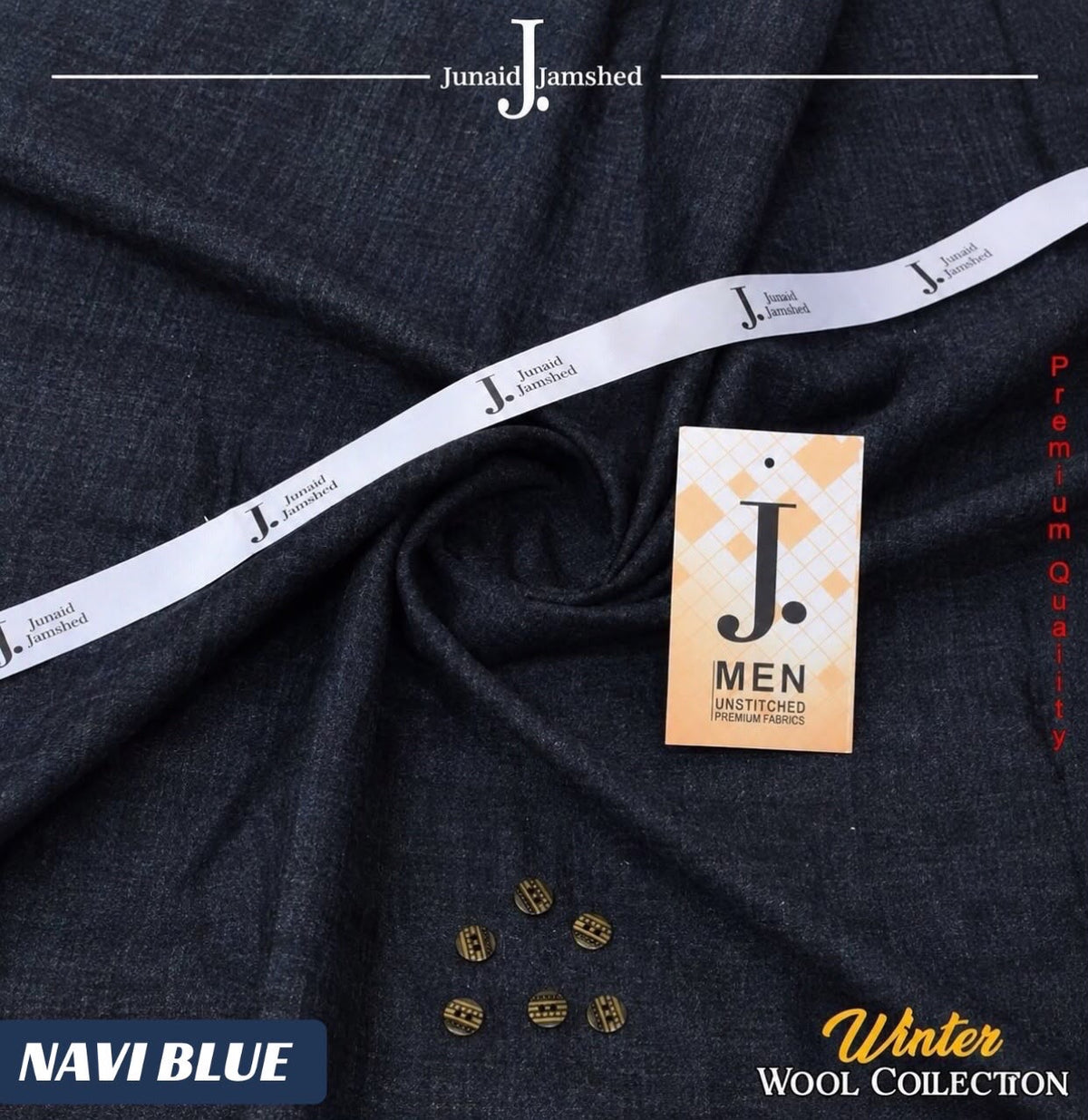 ALHAMPOSH J. Men's Unstitched Wool Suit in Navi Blue