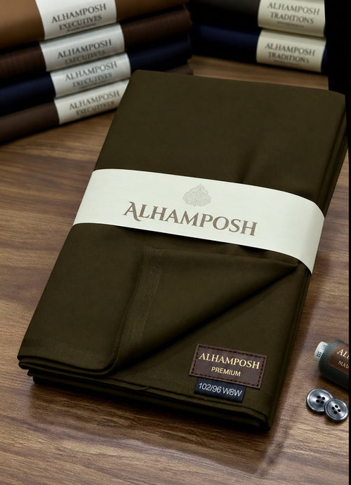 ALHAMPOSH premium men's unstitched suit - DARK OLIVE
