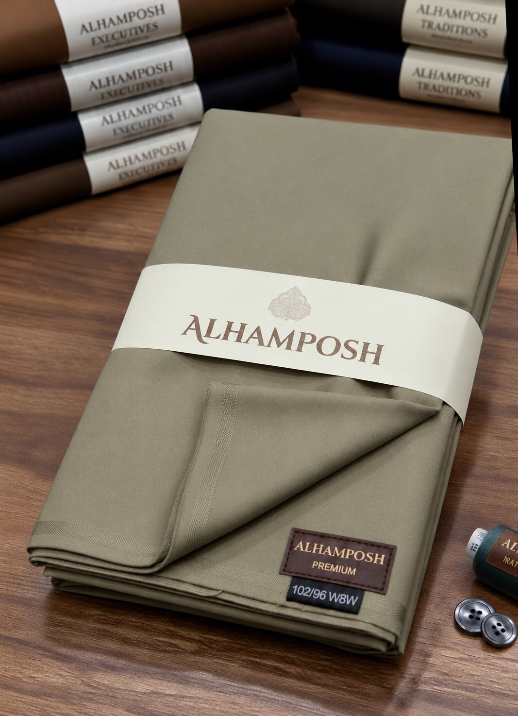 ALHAMPOSH premium men's unstitched suit - KHAKI