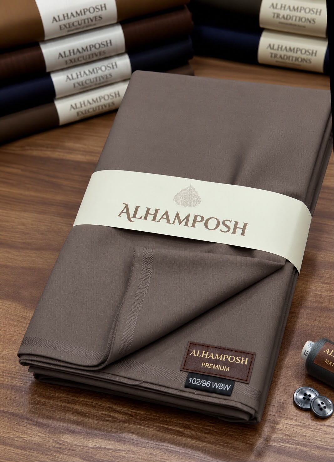 ALHAMPOSH premium men's unstitched suit - TAUPE BROWN