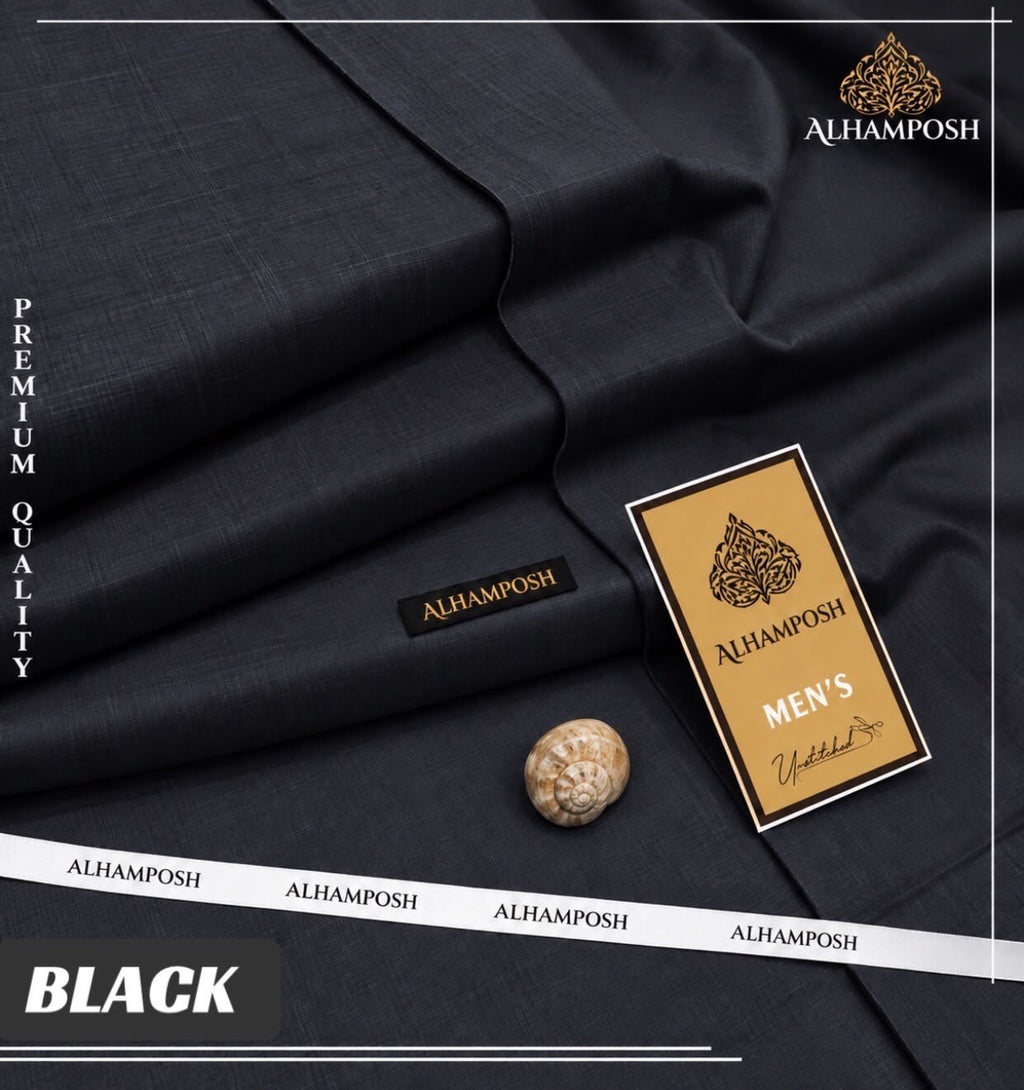 ALHAMPOSH Men's Slub Unstitched Suit - Black