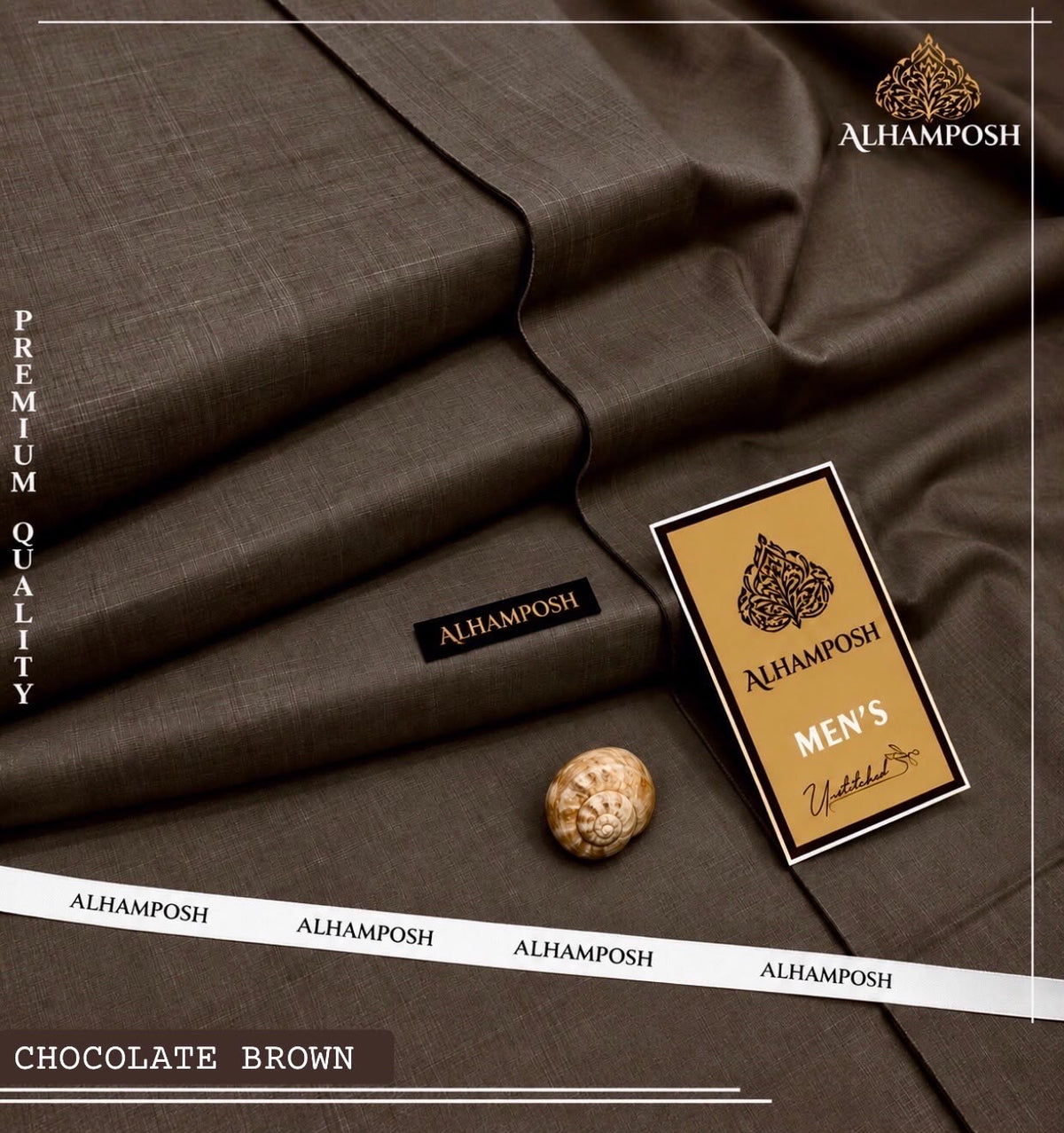 ALHAMPOSH Men's Slub Unstitched Suit - Chocolate Brown