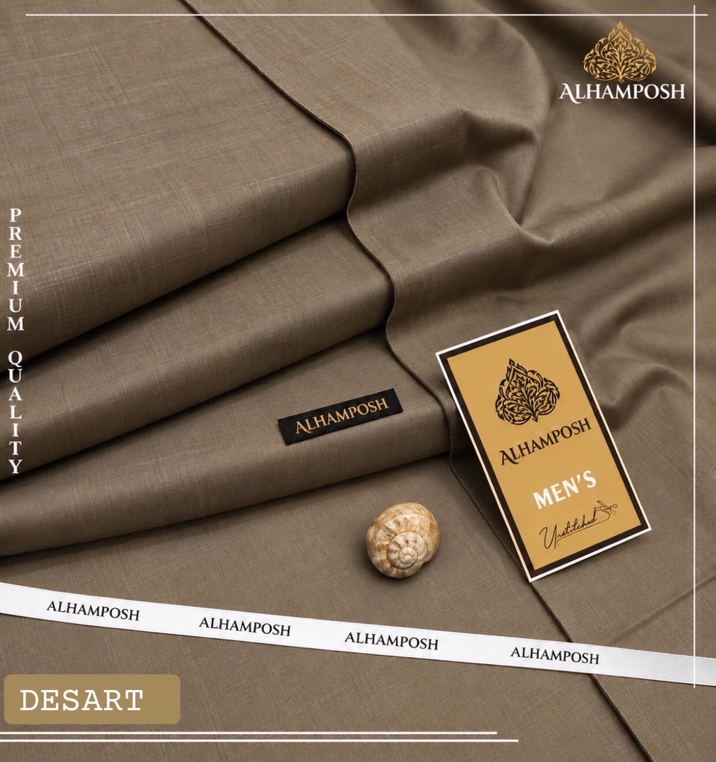 ALHAMPOSH Men's Slub Unstitched Suit - Desert