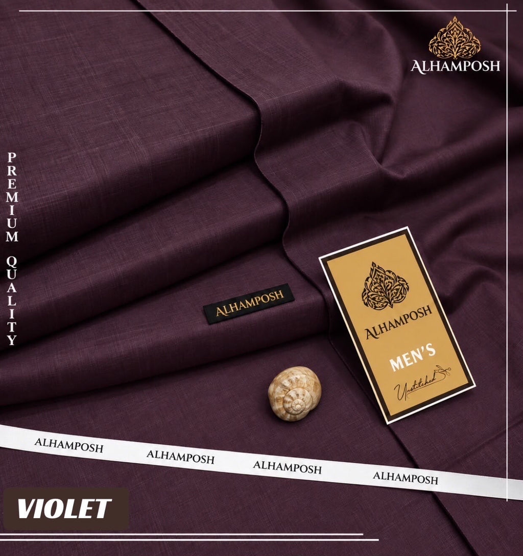 ALHAMPOSH Men's Slub Unstitched Suit - Violet