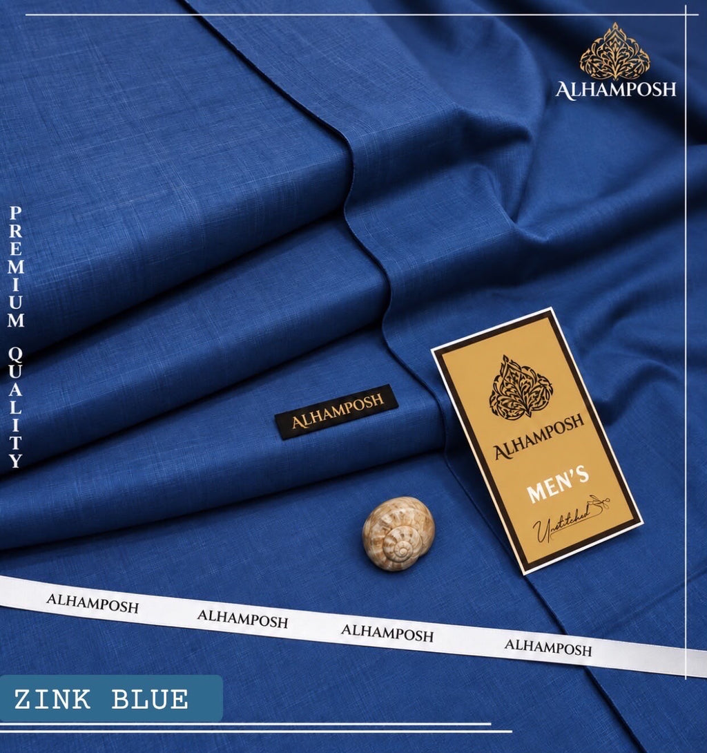ALHAMPOSH Men's Slub Unstitched Suit - Zink Blue