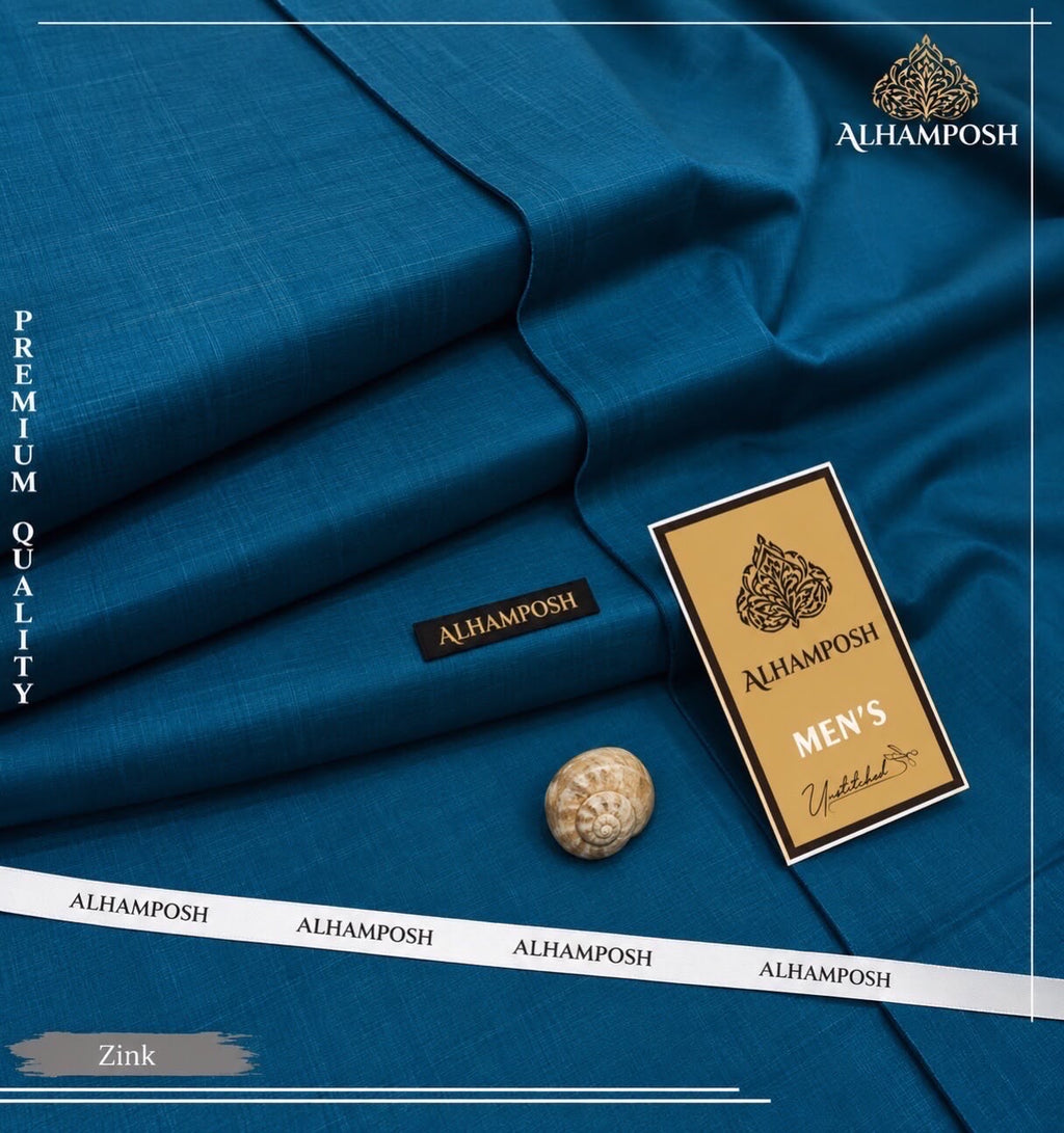 ALHAMPOSH Men's Slub Unstitched Suit - Zink